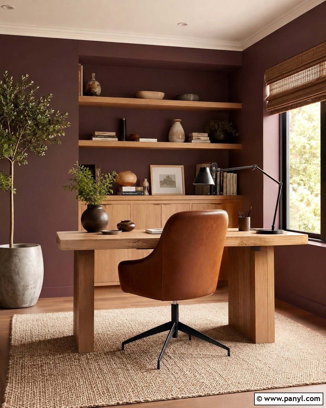 Cinnamon Slate Home Office With Oak Shelves - 20 Cinnamon Slate Wall Color Ideas