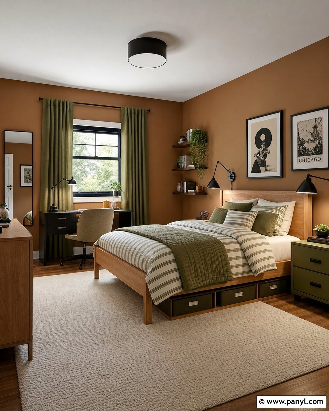 Cinnamon Teen Bedroom With Green Accents - 25 Cinnamon Walls