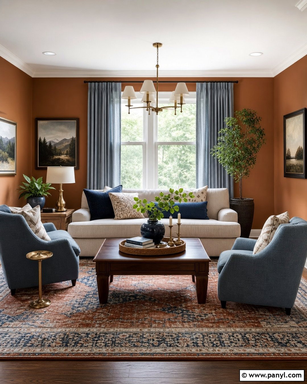 Cinnamon Walls With Muted Blue Decor - 25 Cinnamon Walls