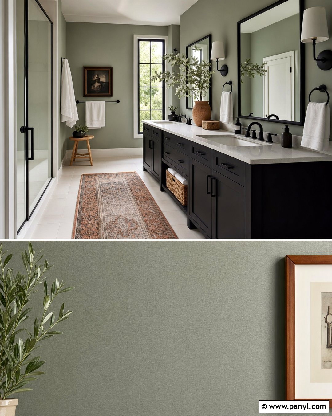 Clary Sage Bathroom With Black Vanity - 25 Clary Sage Walls