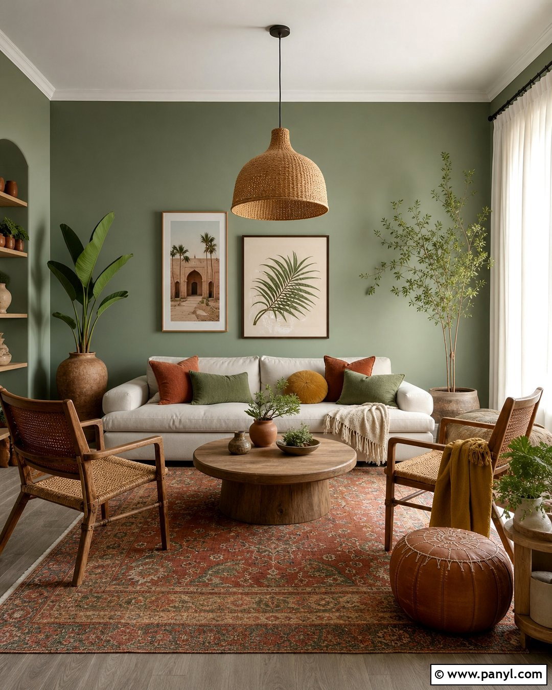 Clary Sage Boho Room With Terracotta - 20 Clary Sage Green Walls