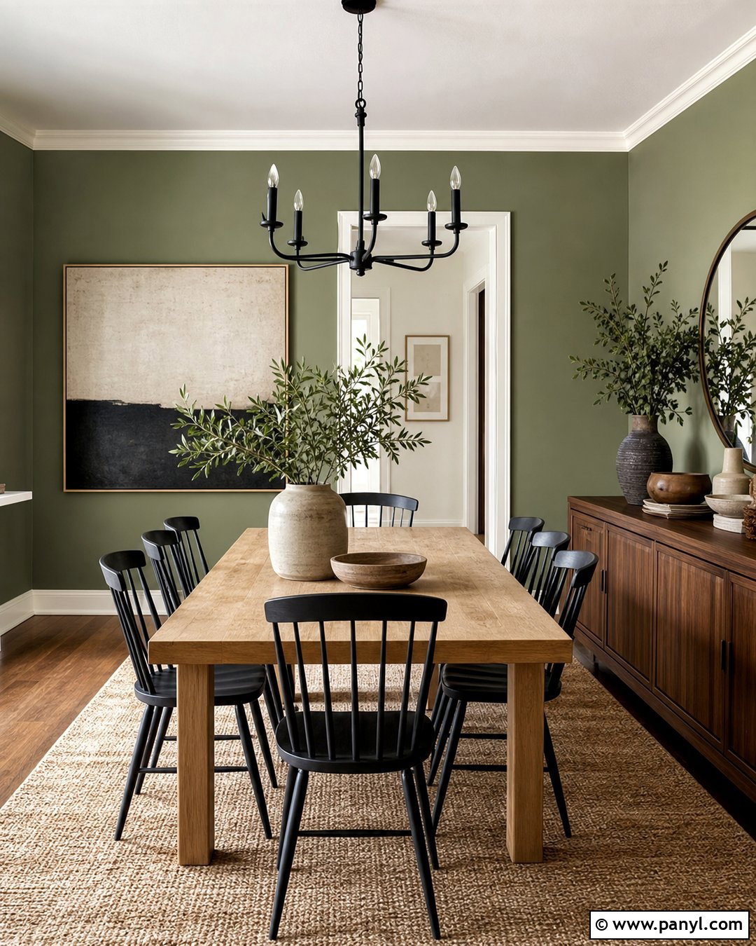 Clary Sage Dining Room With Black Accents - 20 Clary Sage Green Walls