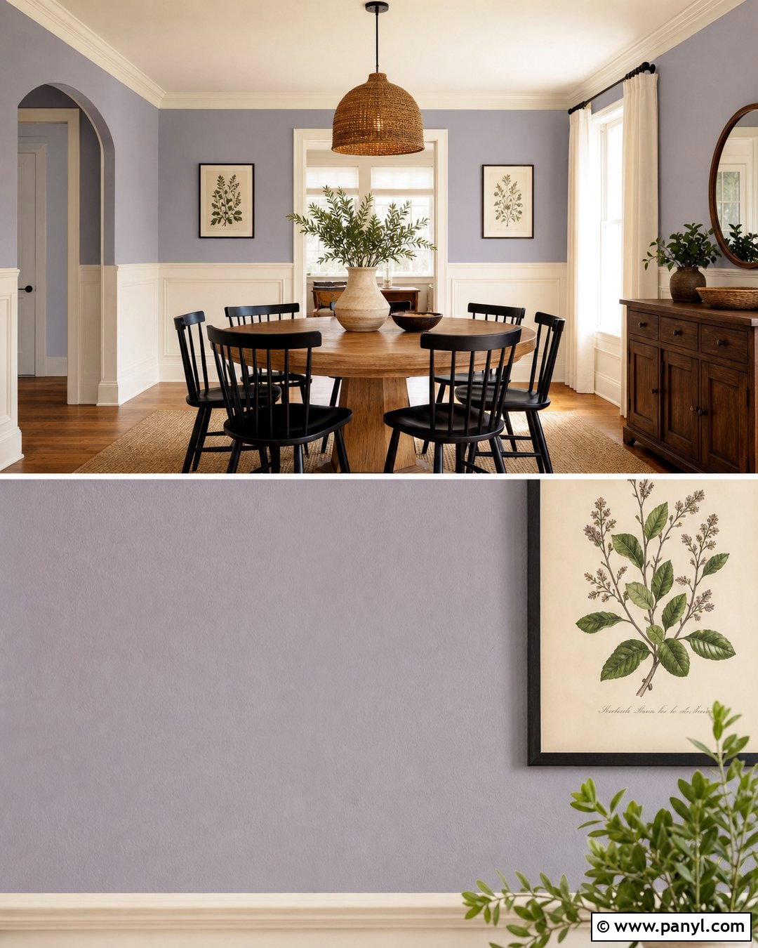 Clary Sage Dining Room With White Wainscoting - 25 Clary Sage Walls