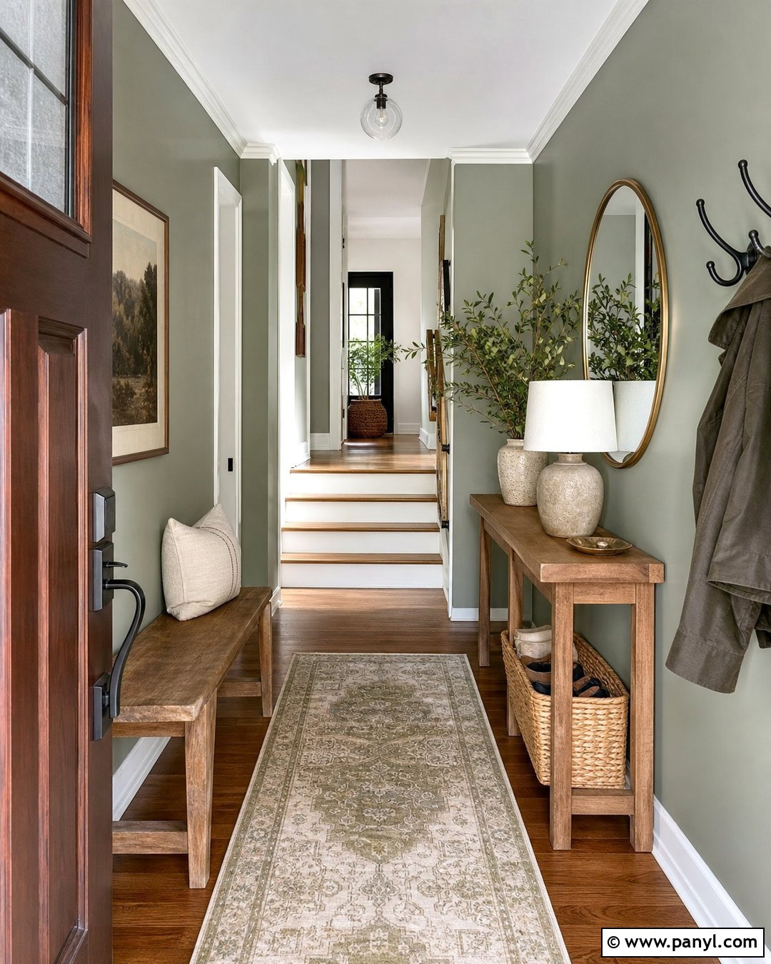 Clary Sage Entryway With Natural Textures - 20 Clary Sage Green Walls