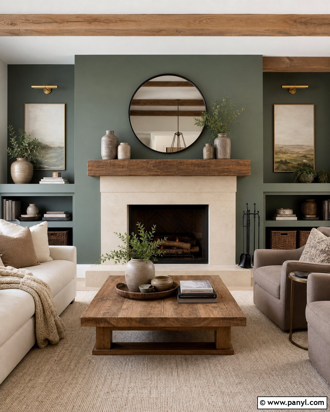 Clary Sage Fireplace Wall With Stone - 20 Clary Sage Green Walls