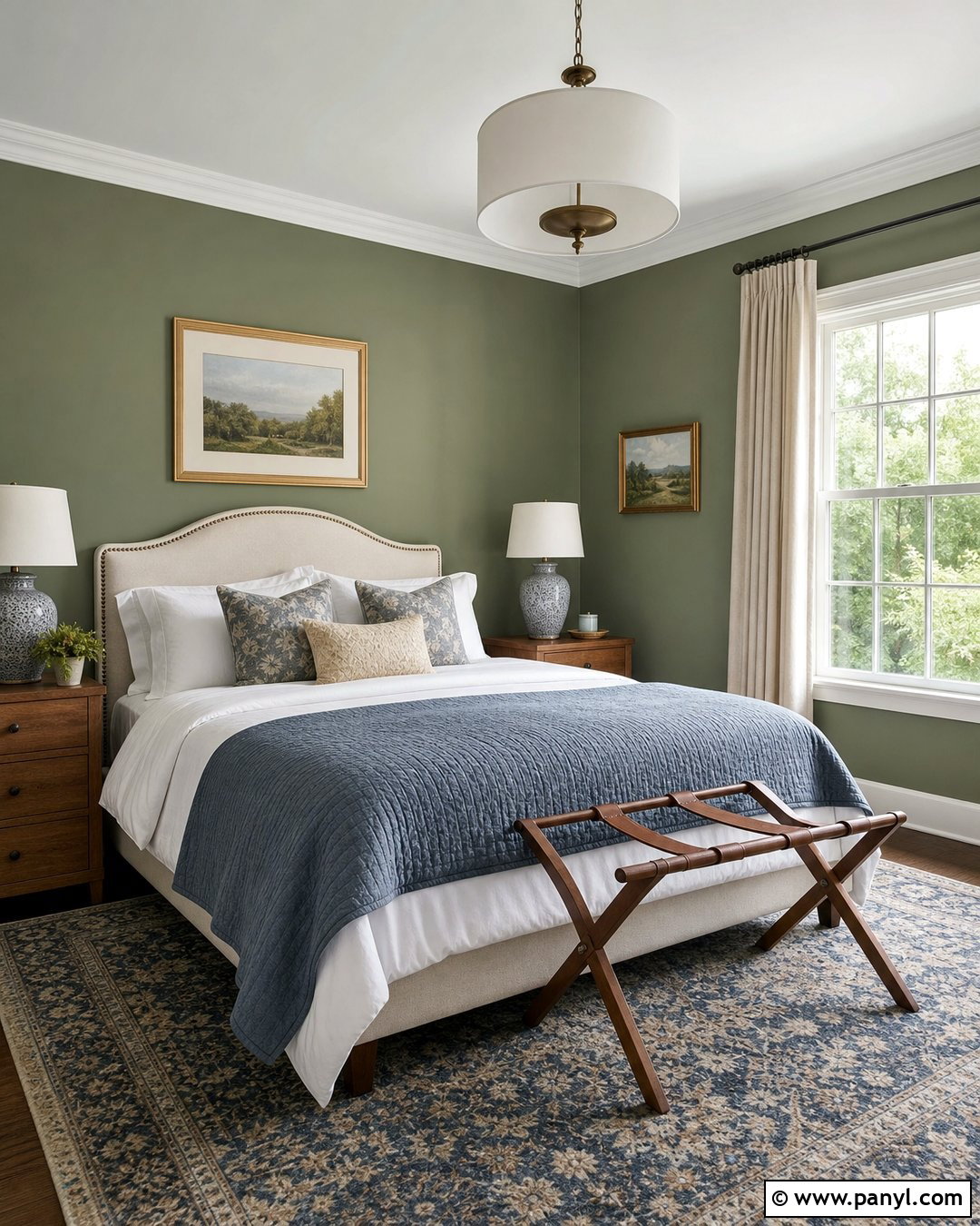 Clary Sage Guest Room With Blue Accents - 20 Clary Sage Green Walls