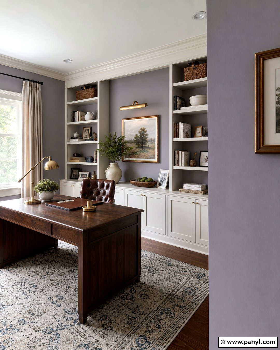 Clary Sage Home Office With Built-In Shelves - 25 Clary Sage Walls