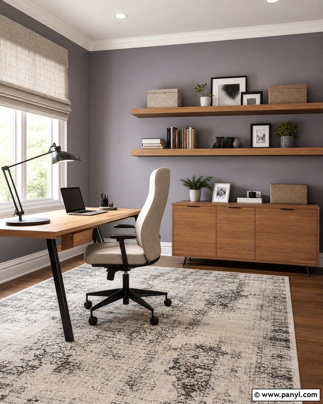 Clary Sage Home Office With Oak Desk - 25 Clary Sage Walls