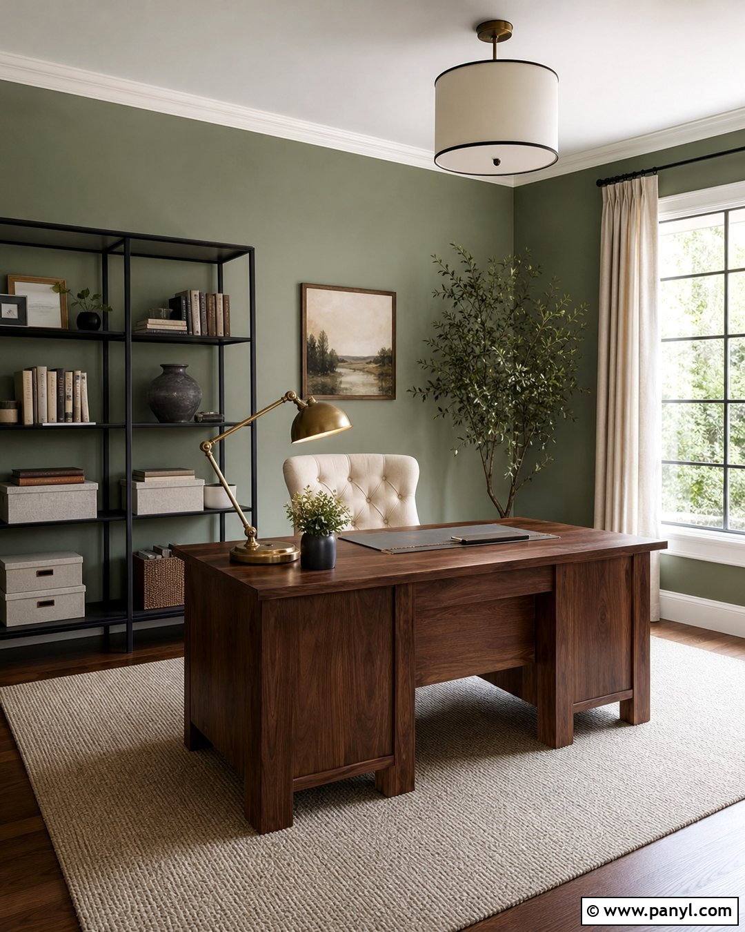 Clary Sage Home Office With Walnut Desk - 20 Clary Sage Green Walls