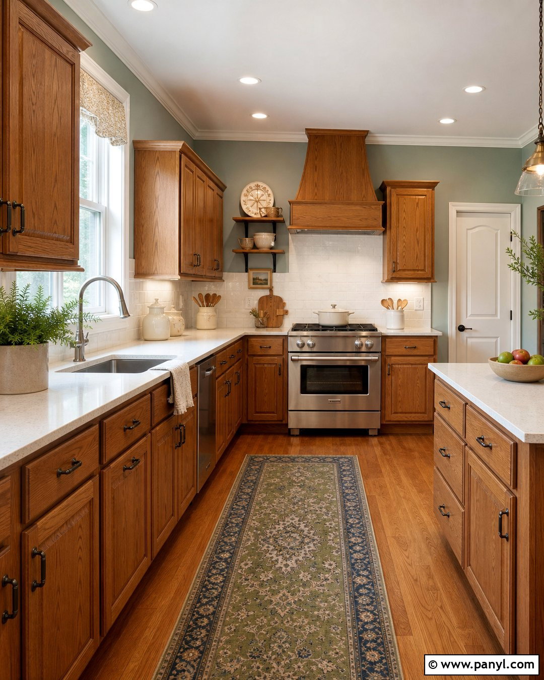 Clary Sage Kitchen With Oak Cabinets - 25 Clary Sage Walls