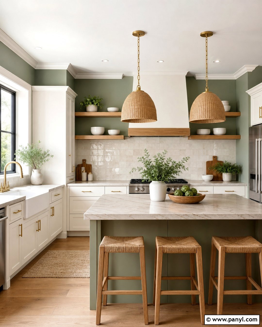 Clary Sage Kitchen With White Cabinets - 20 Clary Sage Green Walls