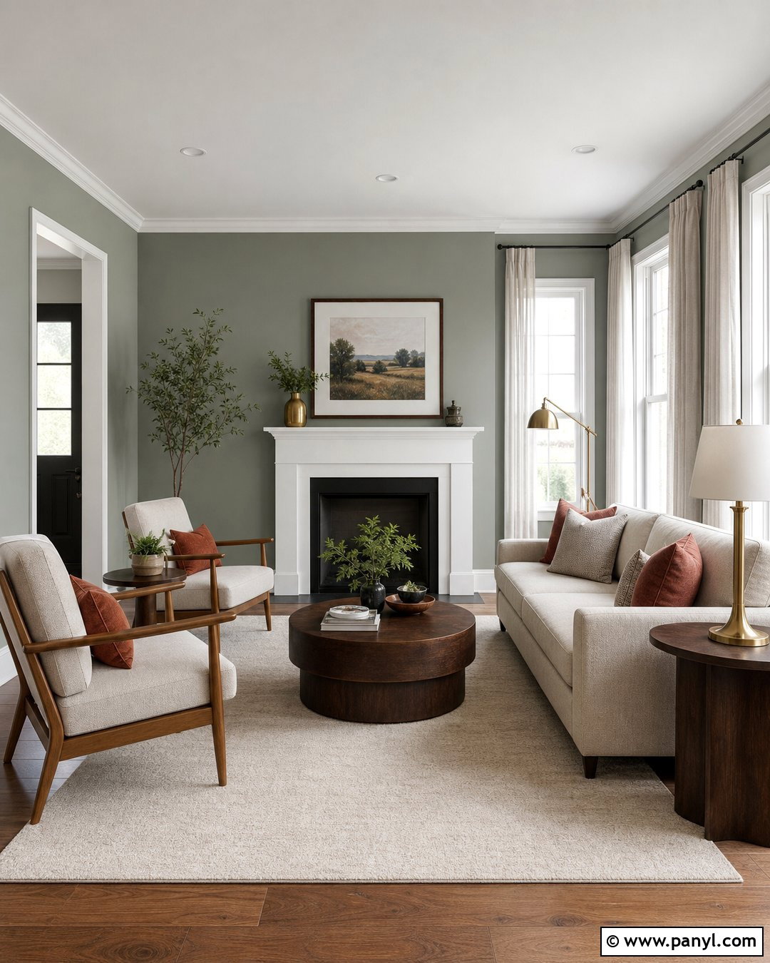 Clary Sage Living Room With White Trim - 25 Clary Sage Walls