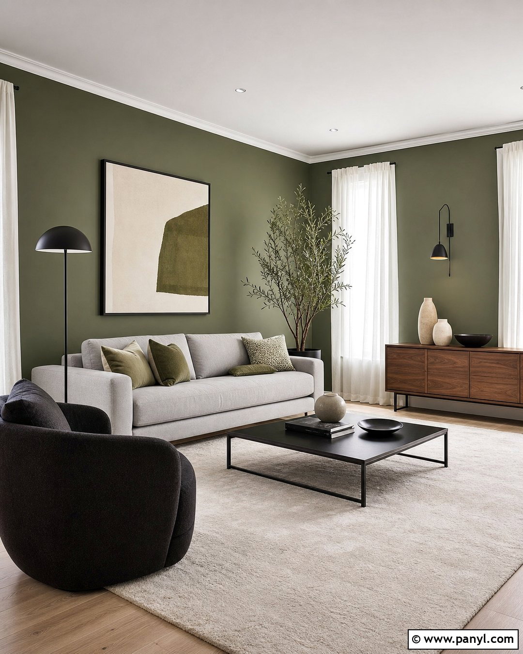 Clary Sage Modern Room With Charcoal - 20 Clary Sage Green Walls