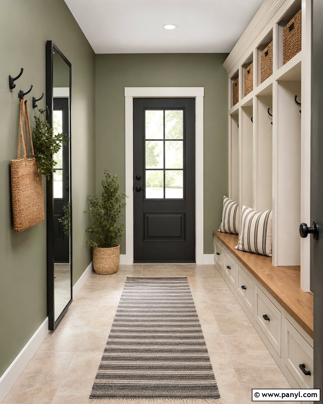Clary Sage Mudroom With Built-In Storage - 20 Clary Sage Green Walls