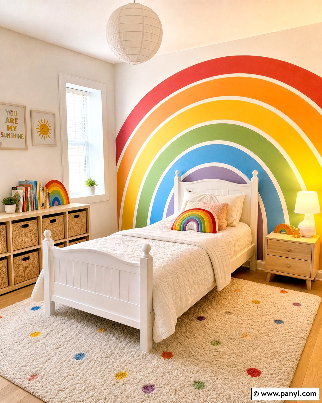 Classic Arch Rainbow Mural - 20 rainbow mural kids room diy ideas