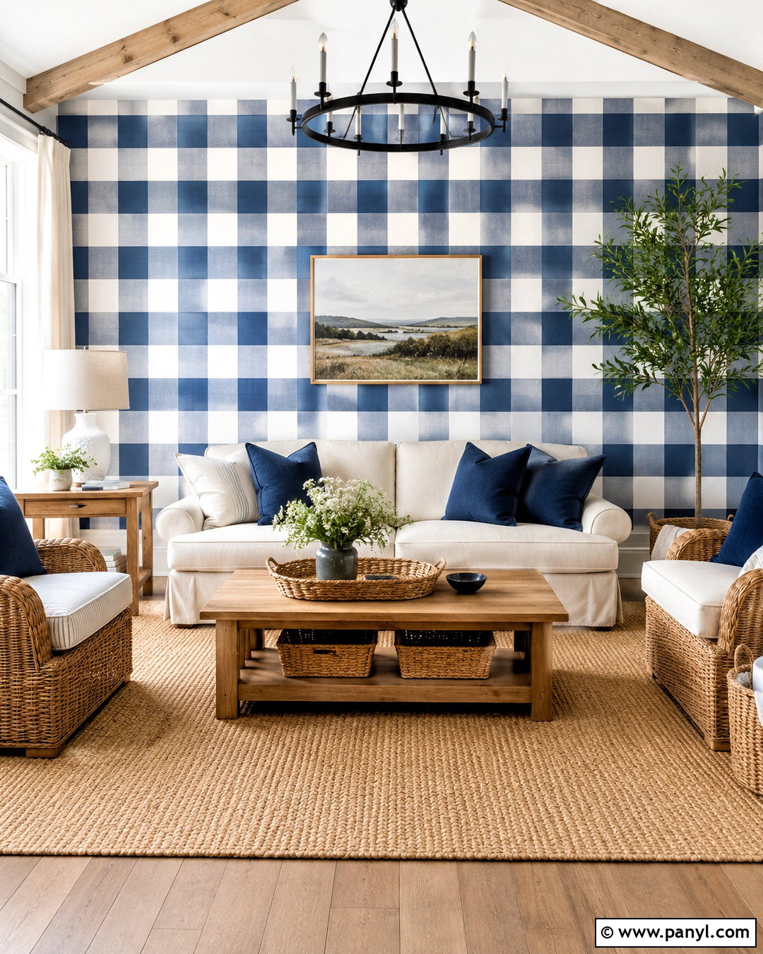 Classic Blue Gingham Accent Wall - 20 how to paint gingham pattern ideas