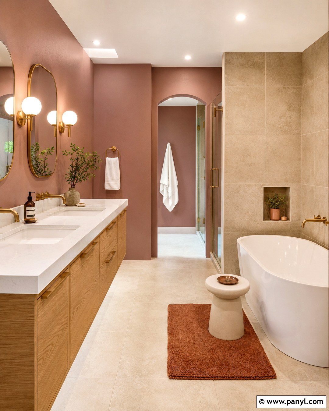 Clay Bathroom Walls With Beige Tile - 20 Clay Color Painted Walls