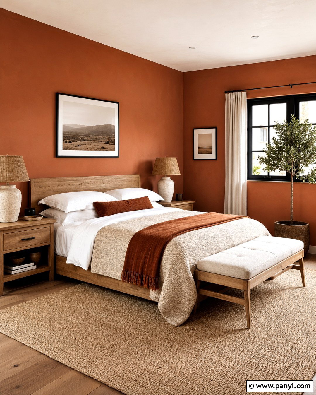 Clay Bedroom Walls With White Bedding - 20 Clay Color Painted Walls