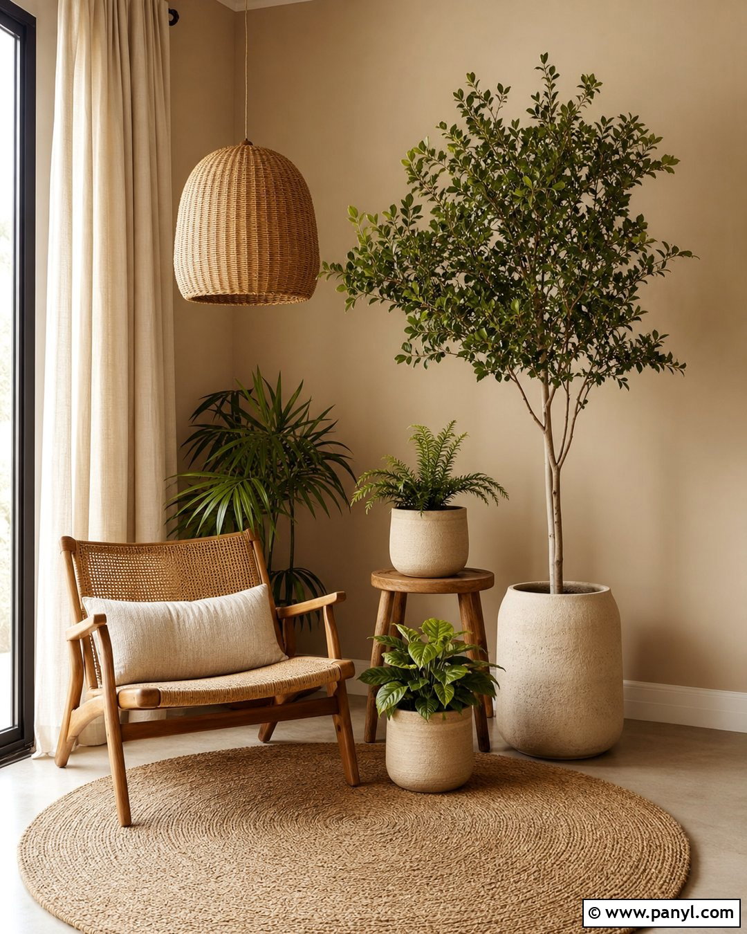 Clay Beige Wall Corner Plant Display - 20 Neutral Color Wall Corner Ideas
