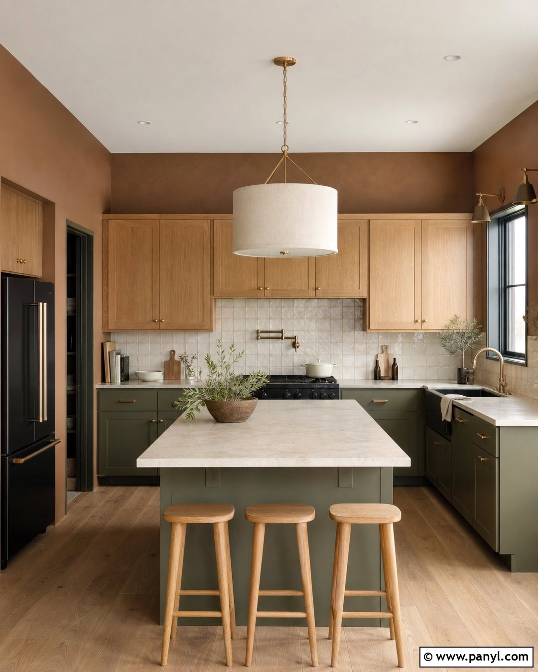 Clay Brown Kitchen Walls With Sage Green Cabinets - 20 Modern Kitchen With Brown Walls
