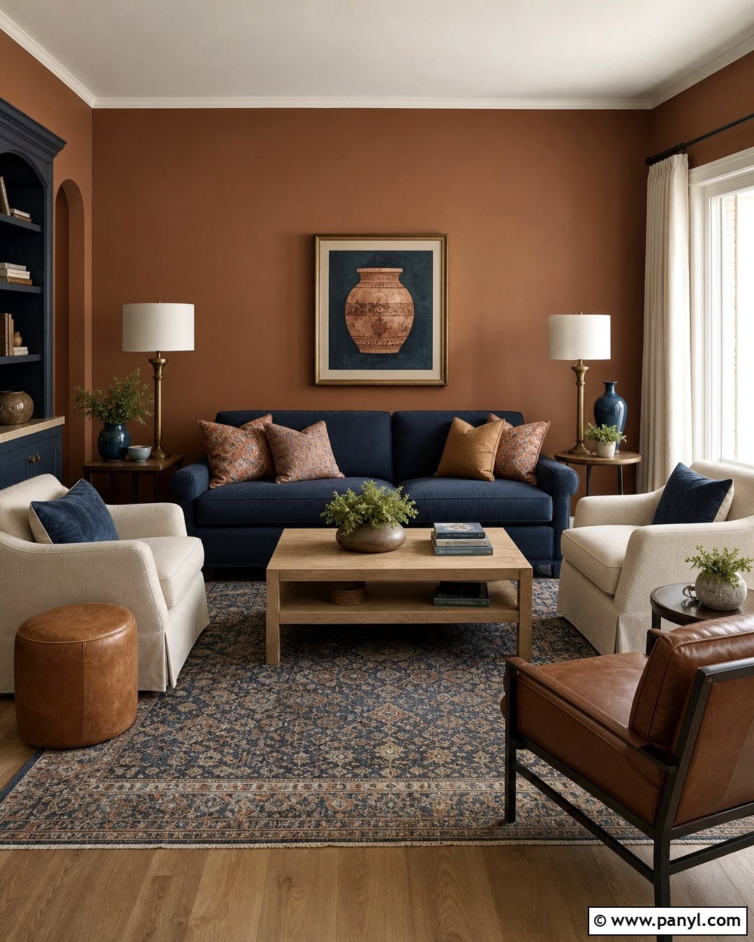 Clay Colored Walls With Blue Decor - 30 clay colored walls