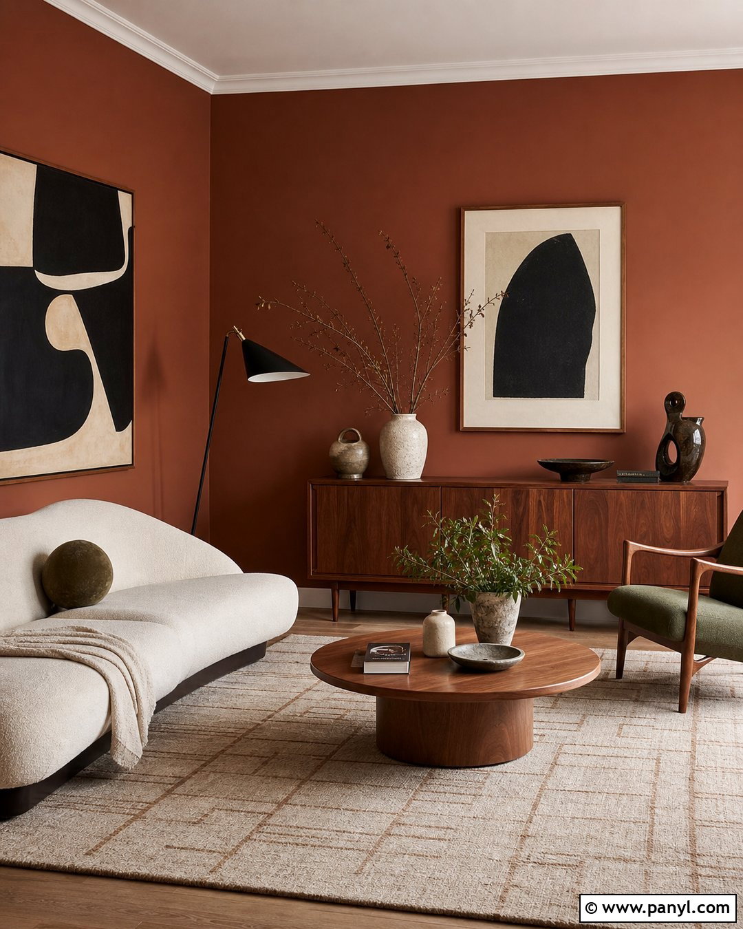 Clay Colored Walls With Midcentury Furniture - 30 clay colored walls