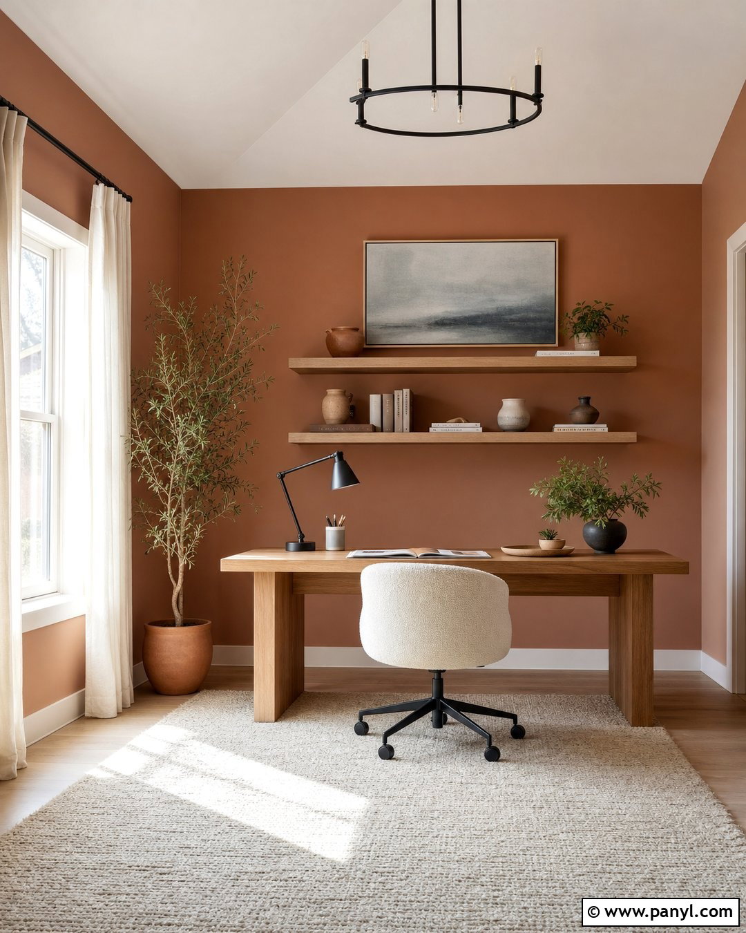 Clay Colored Walls With Natural Wood - 30 clay colored walls