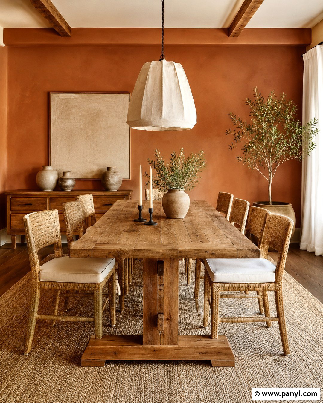 Clay Dining Room Walls With Natural Wood - 20 Clay Color Painted Walls
