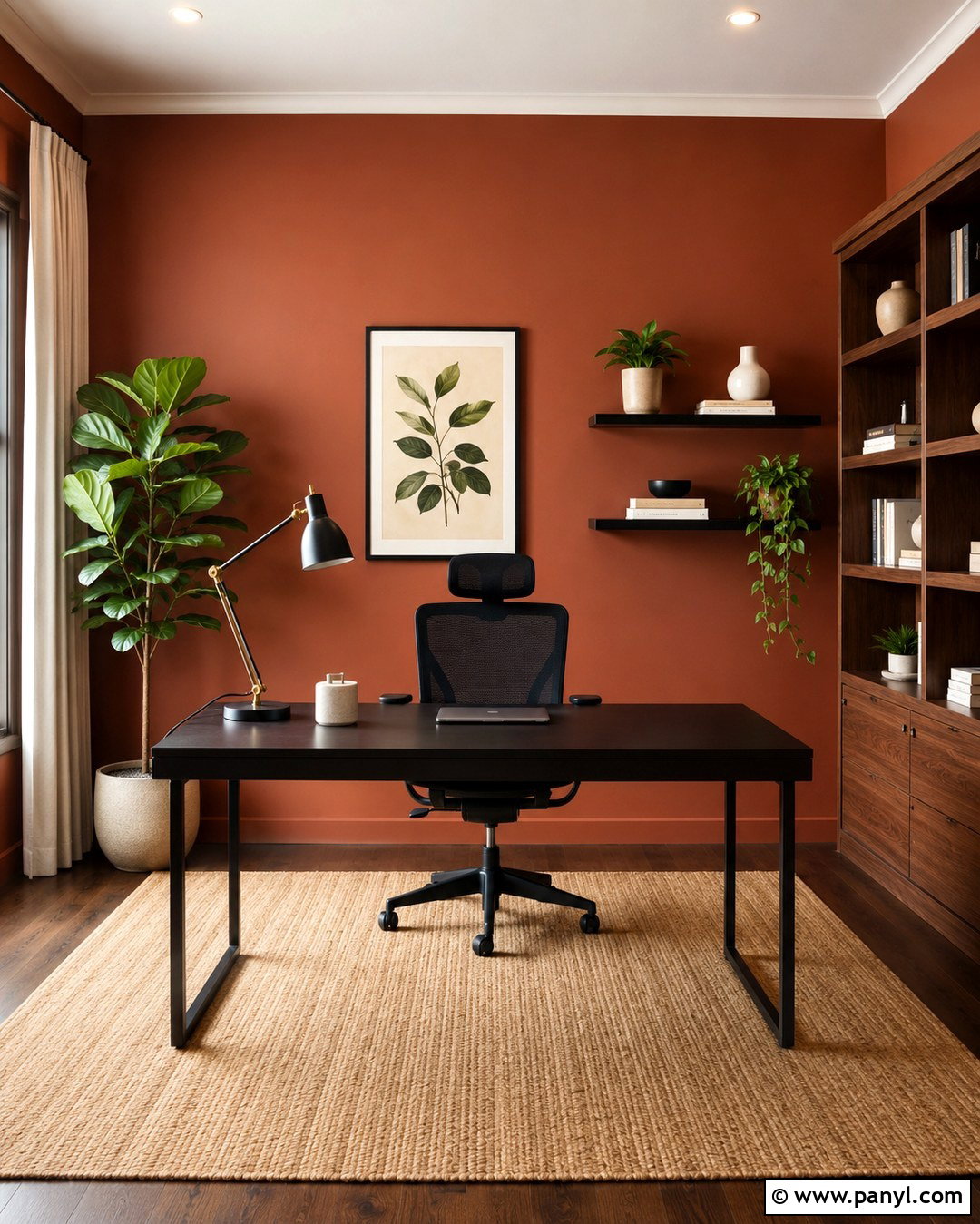Clay Home Office Walls With Black Accents - 20 Clay Color Painted Walls