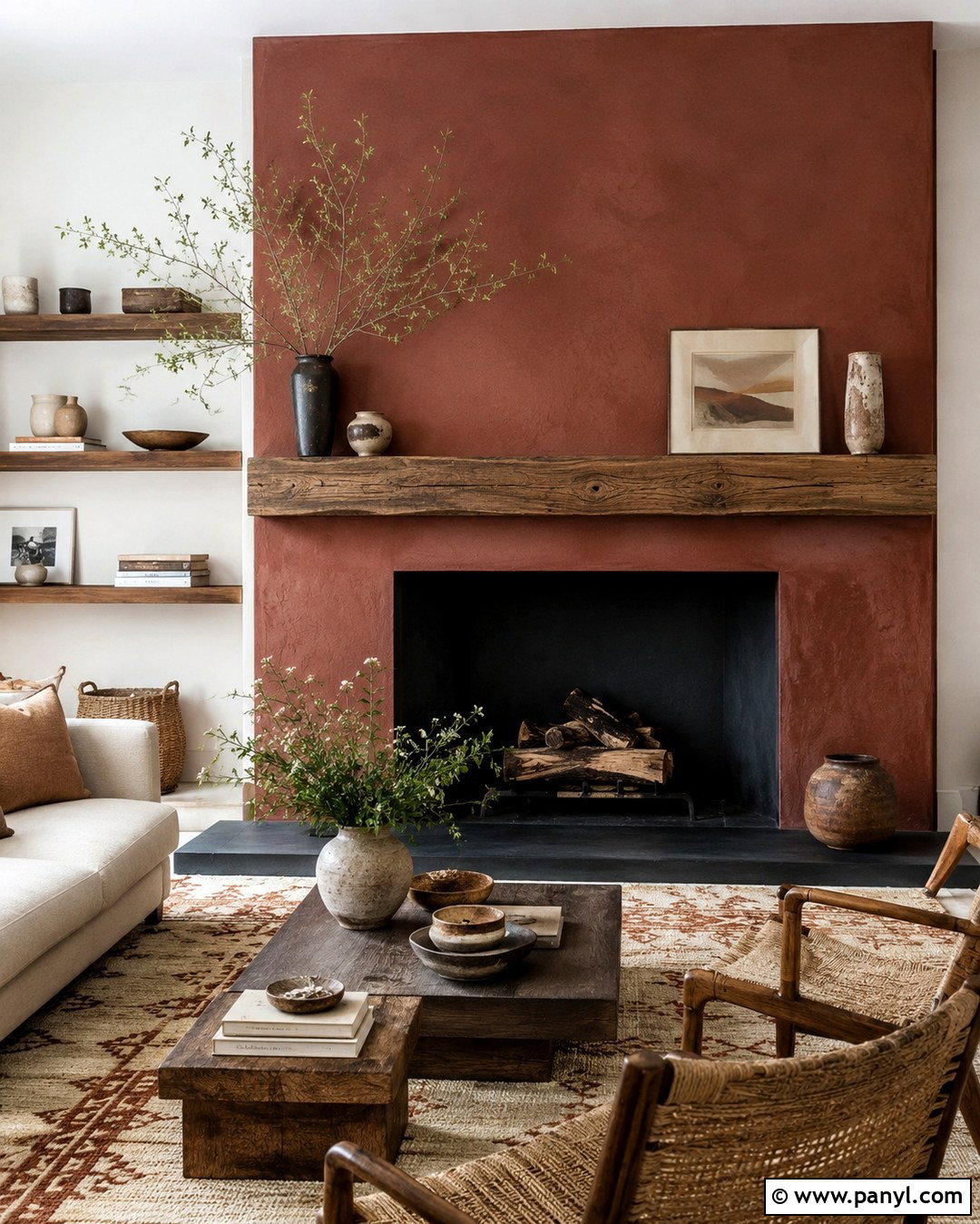 Clay Limewash Fireplace Wall - 20 Limewash Painted Walls