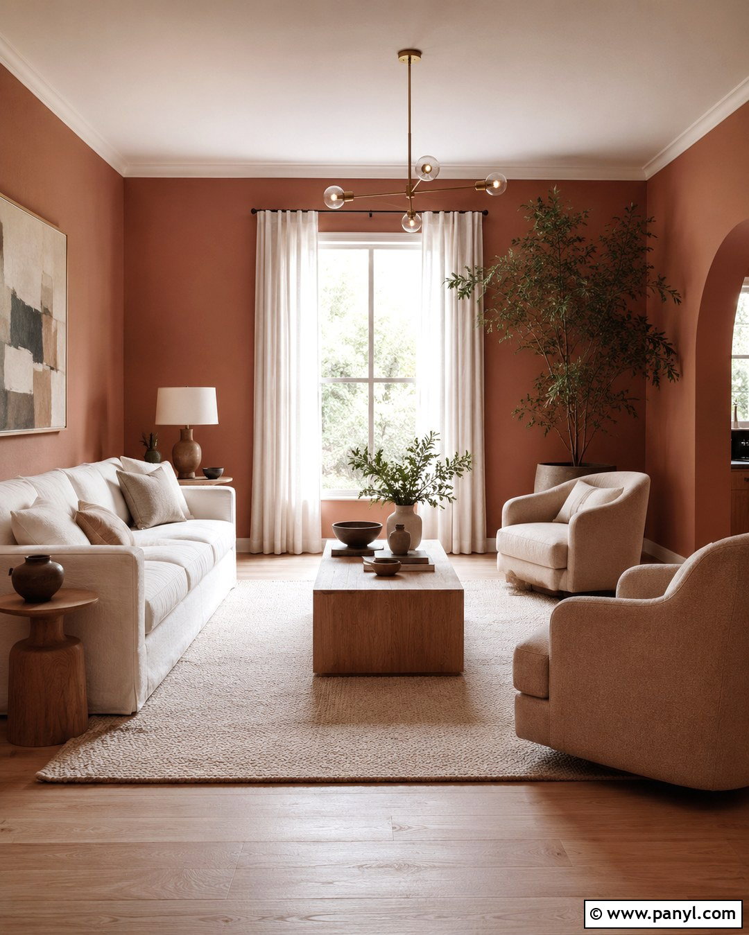 Clay Living Room Walls With Cream Furniture - 20 Clay Color Painted Walls