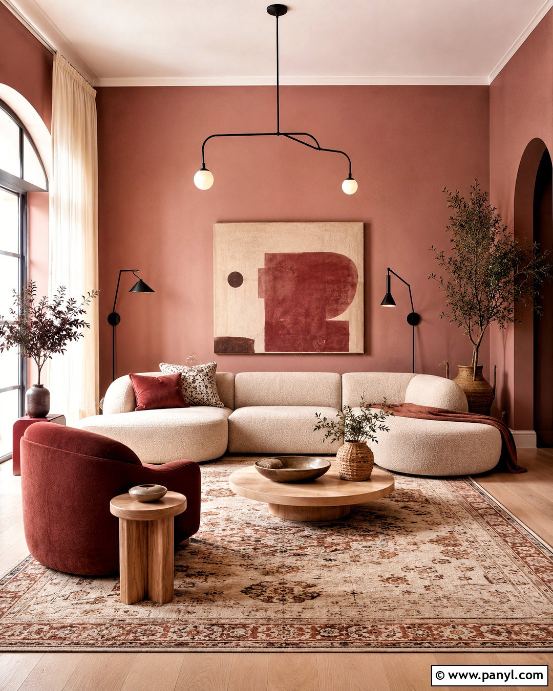 Clay Pink And Dark Red Living Room - 20 colour schemes for living room ideas