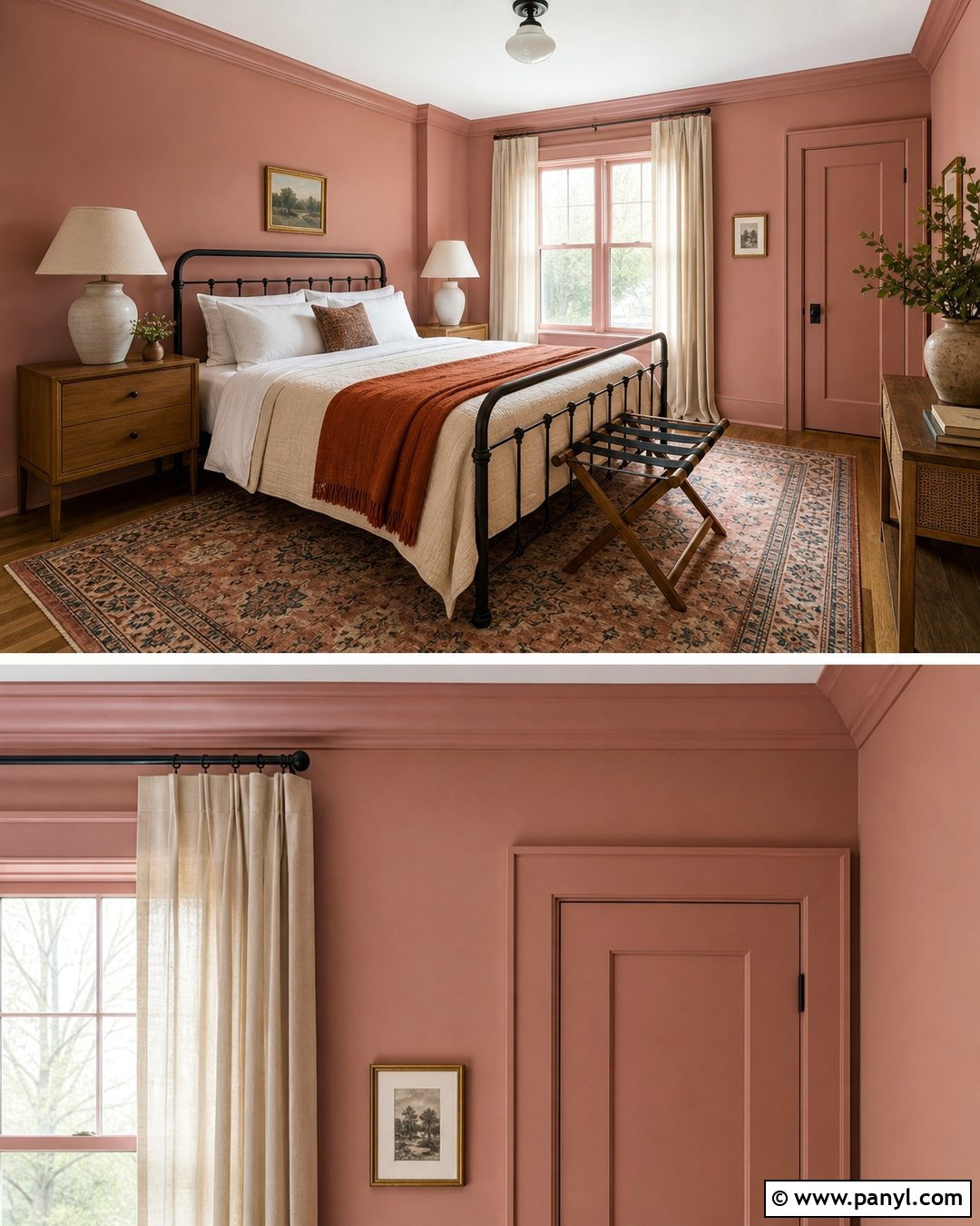 Clay Pink Guest Room Walls And Trim - 25 Same Color Trim And Walls