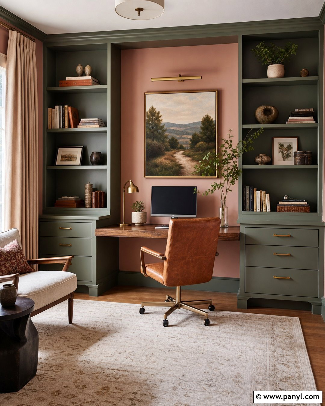 Clay Pink Walls With Forest Green - 30 pink wall color combination ideas