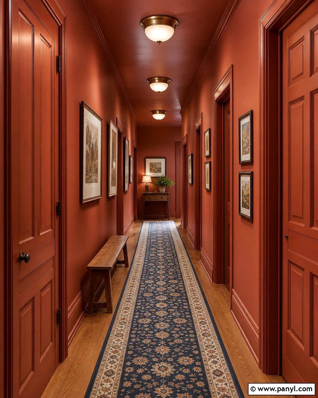 Clay Red Color Drenched Hallway - 25 Color Drenched Walls