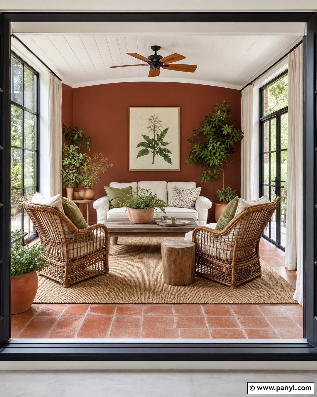 Clay Red Sunroom Painted Wall - 20 Room One Wall Painted Ideas