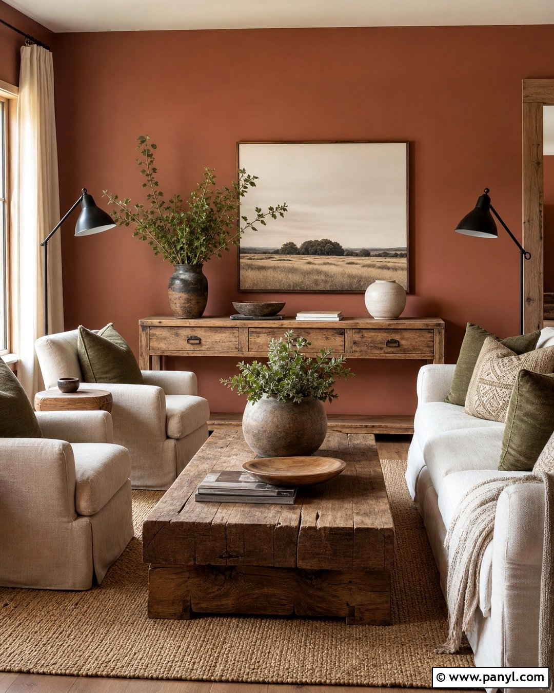 Clay Walls With Rustic Wood Furniture - 25 Wall Colour With Wooden Furniture Ideas