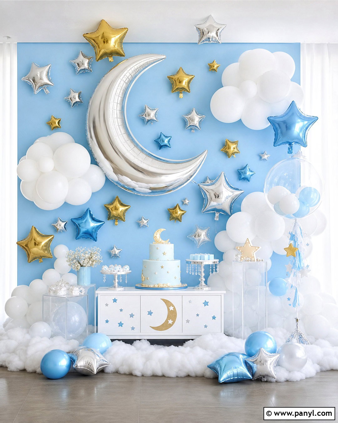 Cloud And Moon Foil Balloon Wall - 20 foil balloon wall ideas