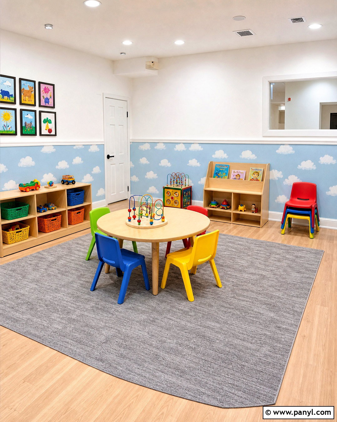 Cloud Wallpaper In A Playroom - 20 wallpaper on bottom half of wall ideas