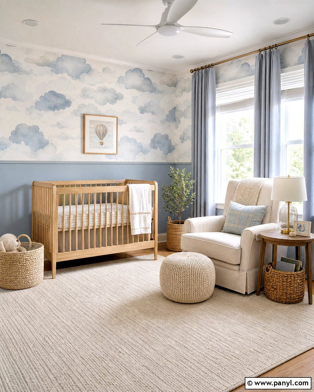 Cloud Wallpaper With Pale Blue Paint - 20 half wallpaper half paint ideas