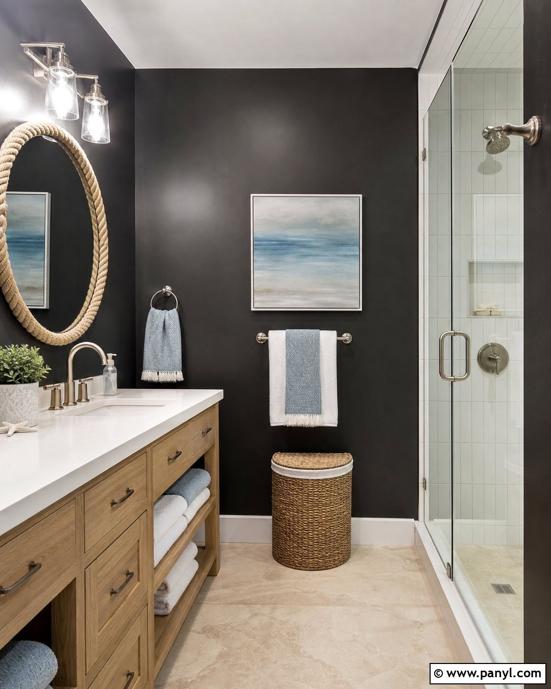 Coastal Bathroom With Black Walls - 30 black walls bathroom ideas