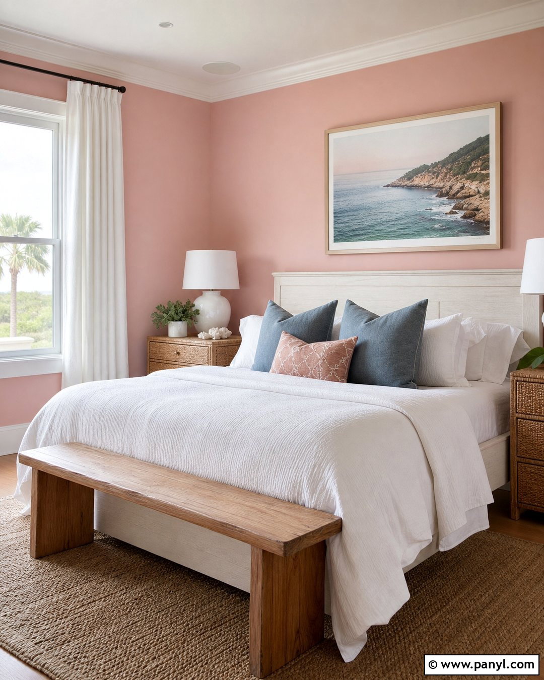 Coastal Bedroom With Blush Pink Walls - 35 Blush Pink Walls