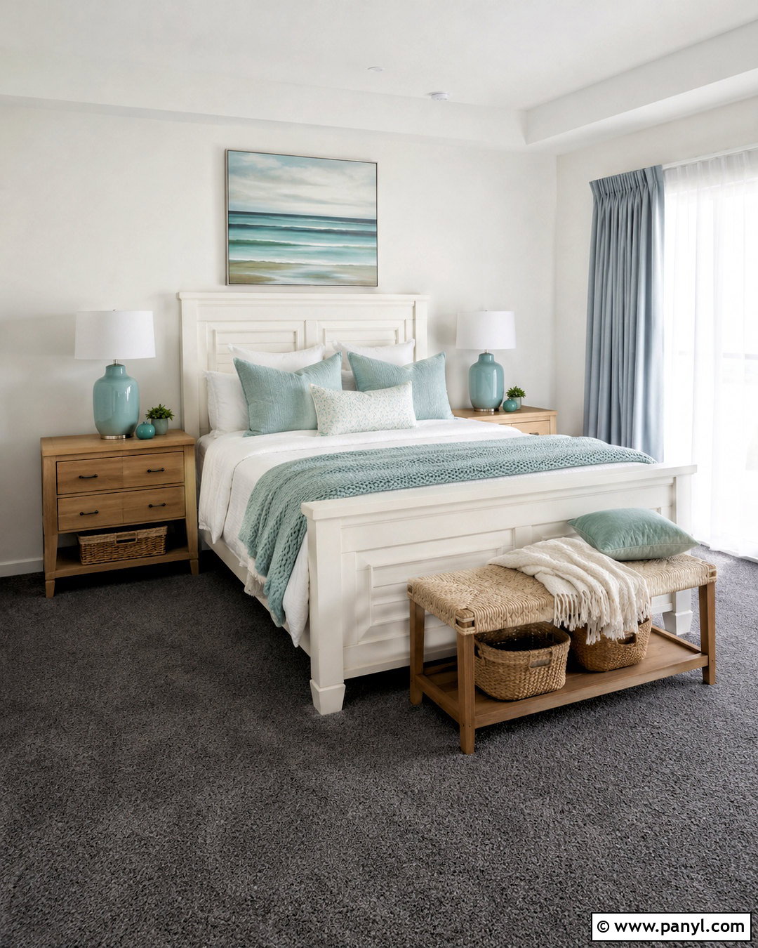 Coastal Bedroom With Dark Grey Carpet - 20 dark grey carpet bedroom ideas