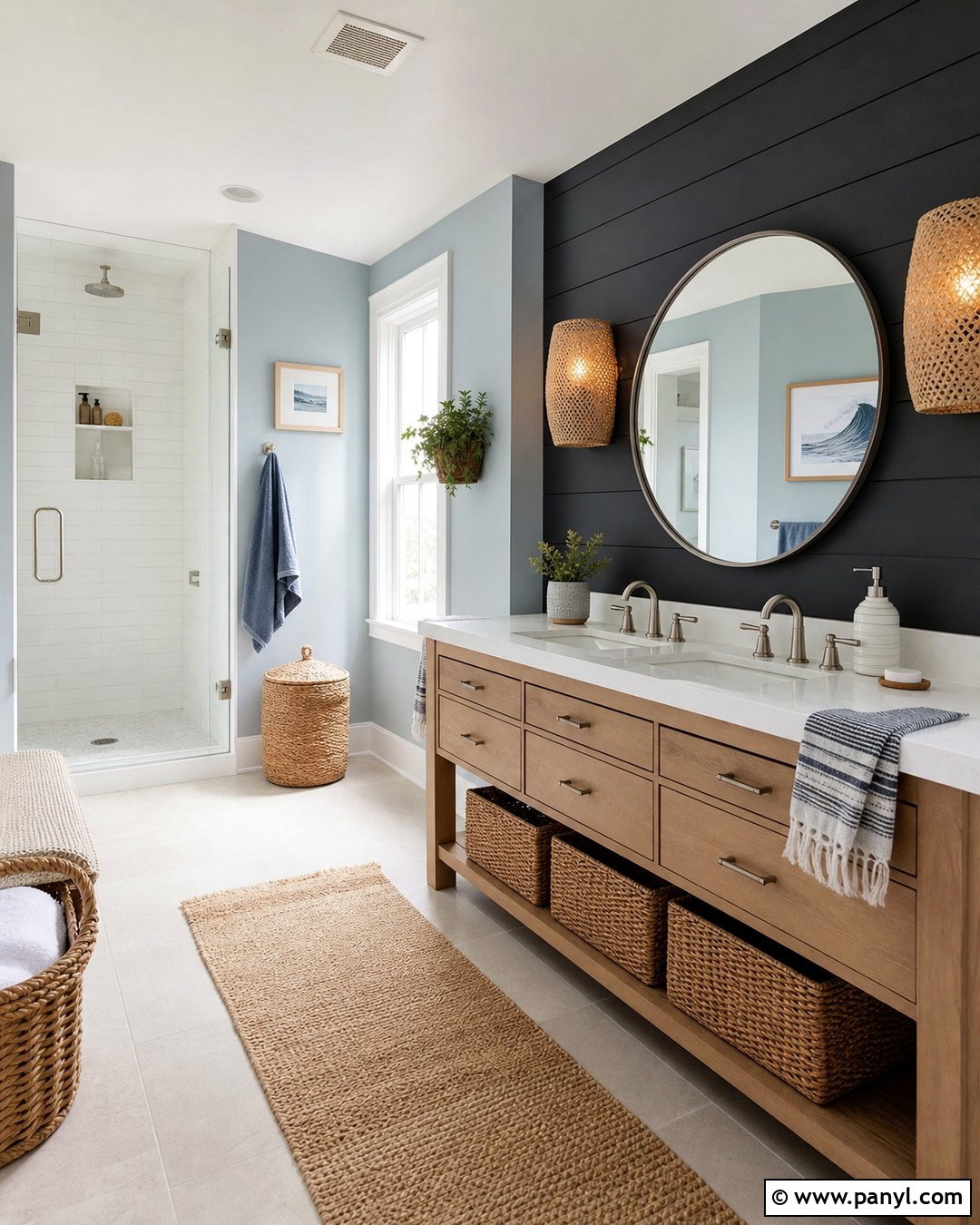 Coastal Black Accent Wall Bathroom - 35 Black Accent Wall Bathroom Ideas