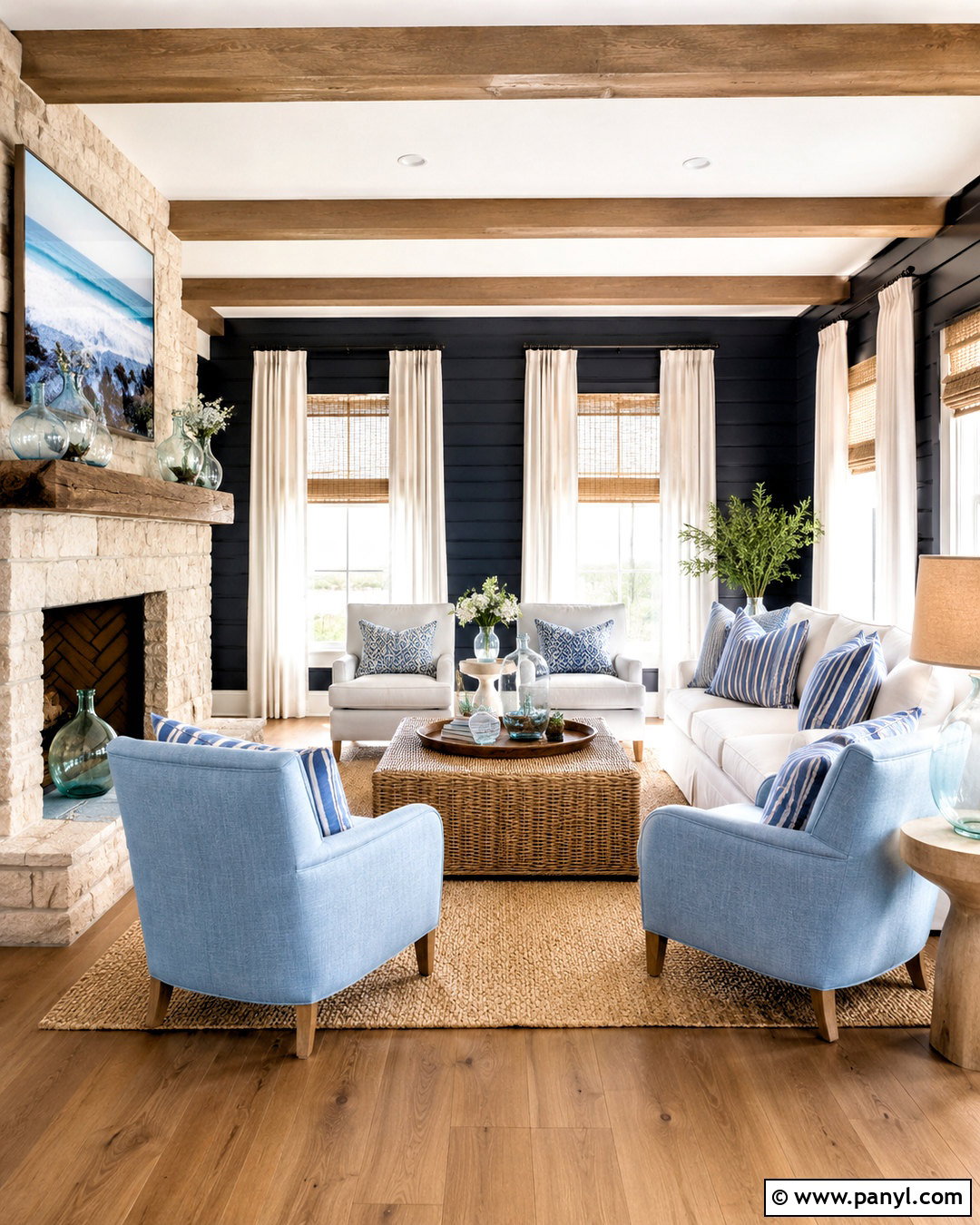 Coastal Black Shiplap Living Room - 20 black shiplap wall living room ideas