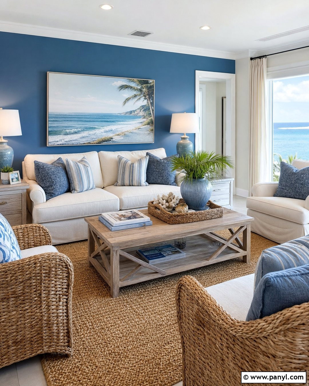 Coastal Blue Accent Wall Living Room - 20 Cream Walls With Blue Accent Wall Ideas