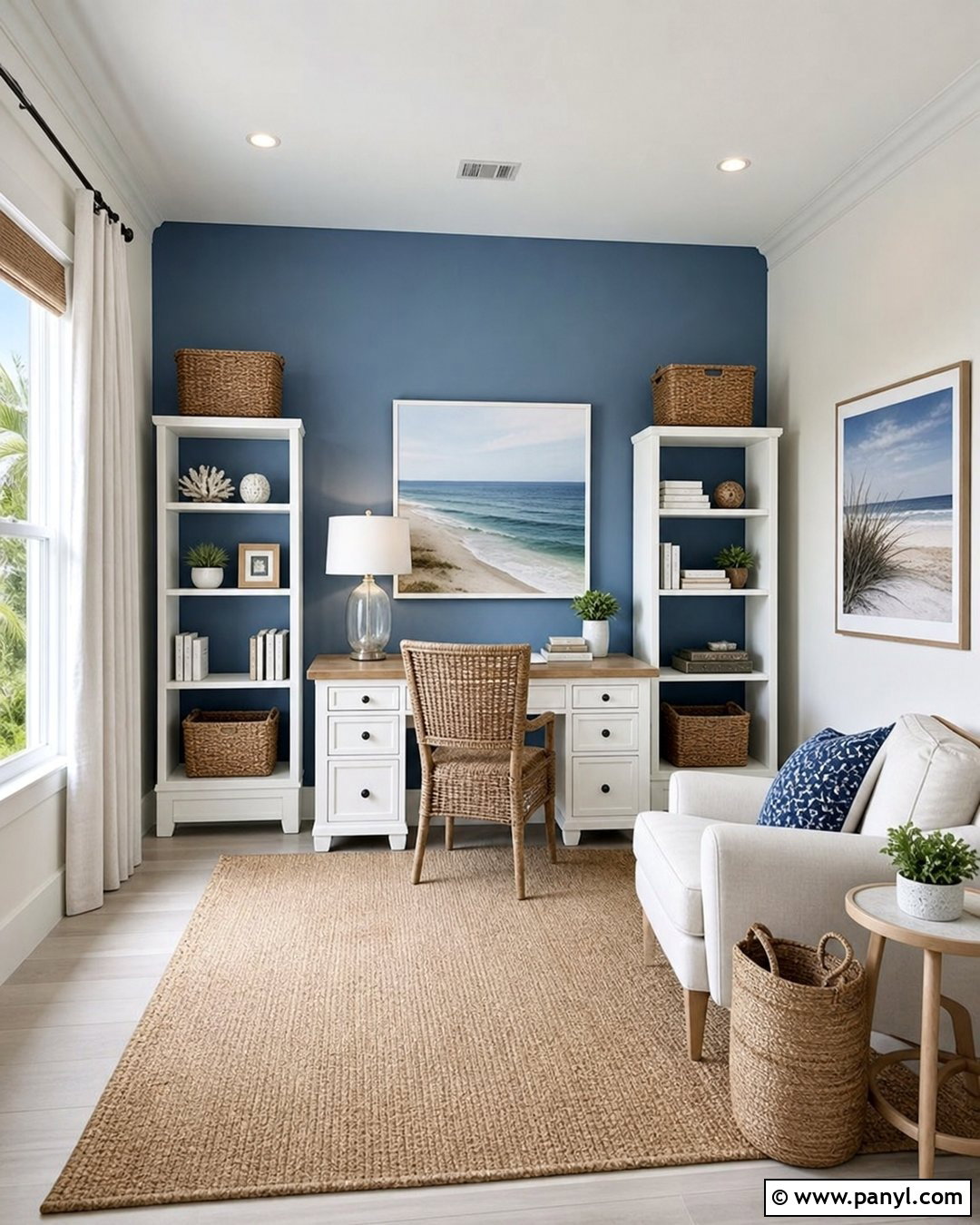 Coastal Blue Accent Wall Study Room - 20 Blue Accent Wall Study Room Ideas