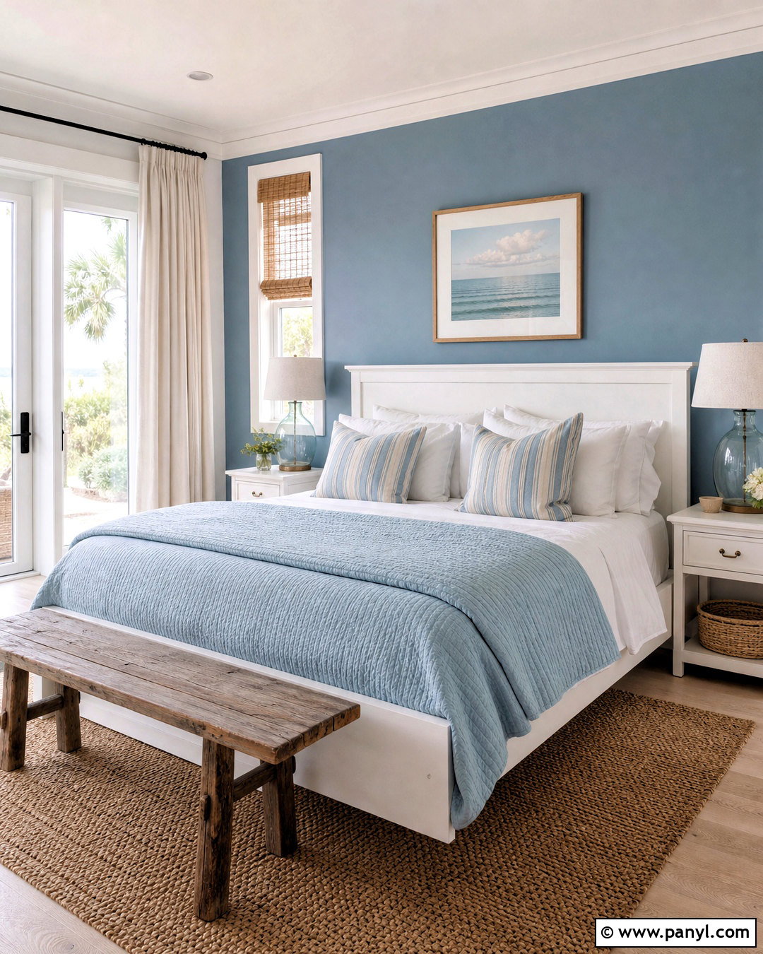 Coastal Blue Accent Wall With White Furniture - 20 bedroom blue accent wall ideas