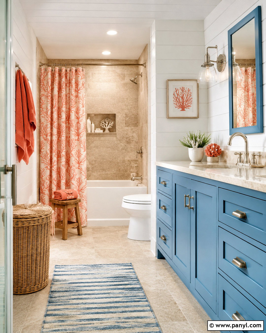 Coastal Blue And Coral Orange Bathroom - 20 blue and orange bathroom ideas