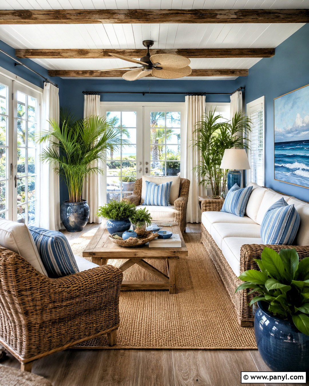 Coastal Blue And Driftwood Brown Sunroom - 20 brown and blue color palette ideas